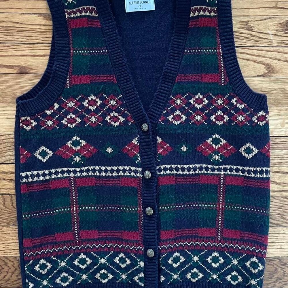 Vintage 90s Blue Plaid Dark Academia Sweater Vest Equestrian Grandpa Countryside